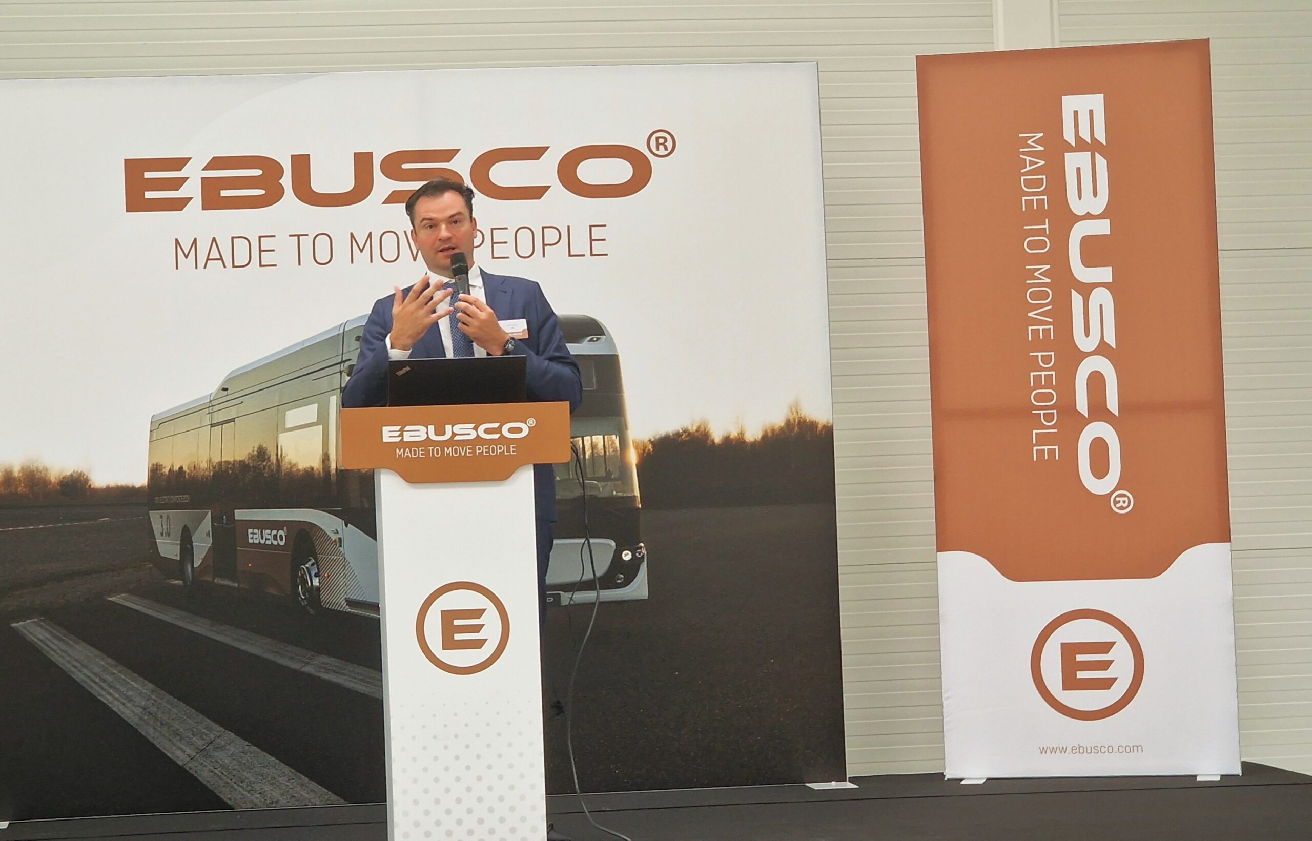 Peter Bijvelds, Président du groupe EBUSCO lors de l'inauguration du siège et du nouveau site de production à Cléon près de Rouen. ©RNI